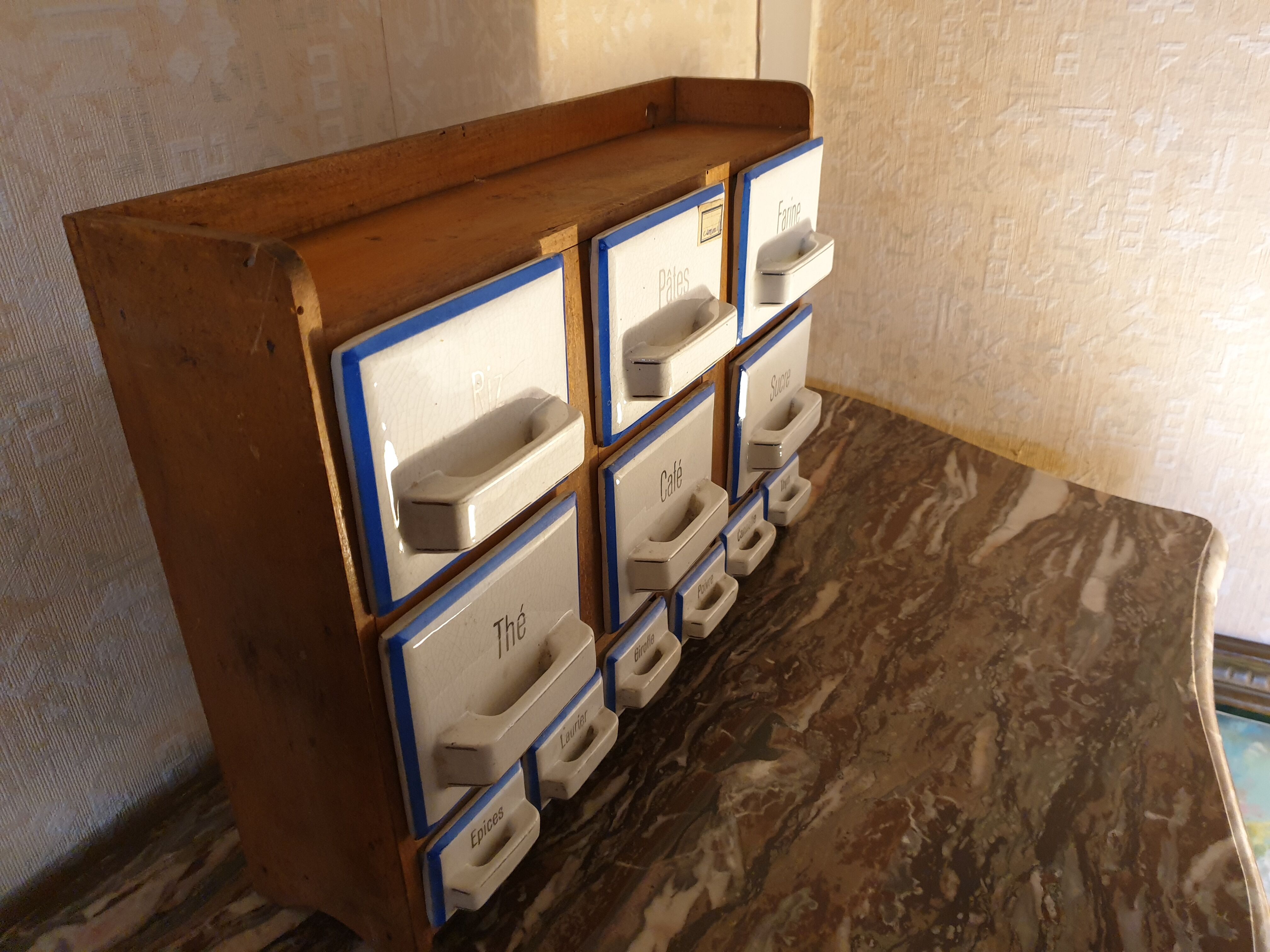 Ceramic and pine spice shelf