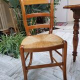 Round table, Louis Philippe style, antique patina, its 2 extensions and 4 chairs