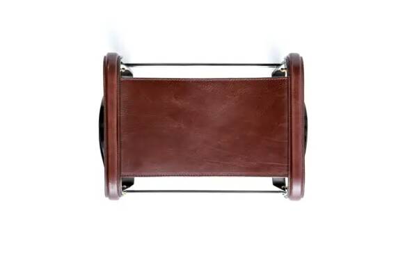 Tabouret de bar de cuisine contemporain, métal noir et cuir marron foncé