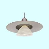 Vintage Metal/Glass Hanging Light | Mid-Century Grey Pendant Lamp With Glass Shade