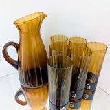 Amber blown glass orangeade set