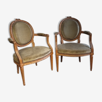 Paire de fauteuils cabriolet Louis XVI époque XVIIIe siècle