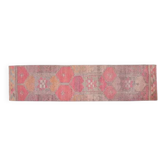 Tapis de couloir vintage turc Oushak fait main en laine et coton