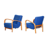 Blue art deco armchairs - 1930s czechia - original beech. 2 pieces