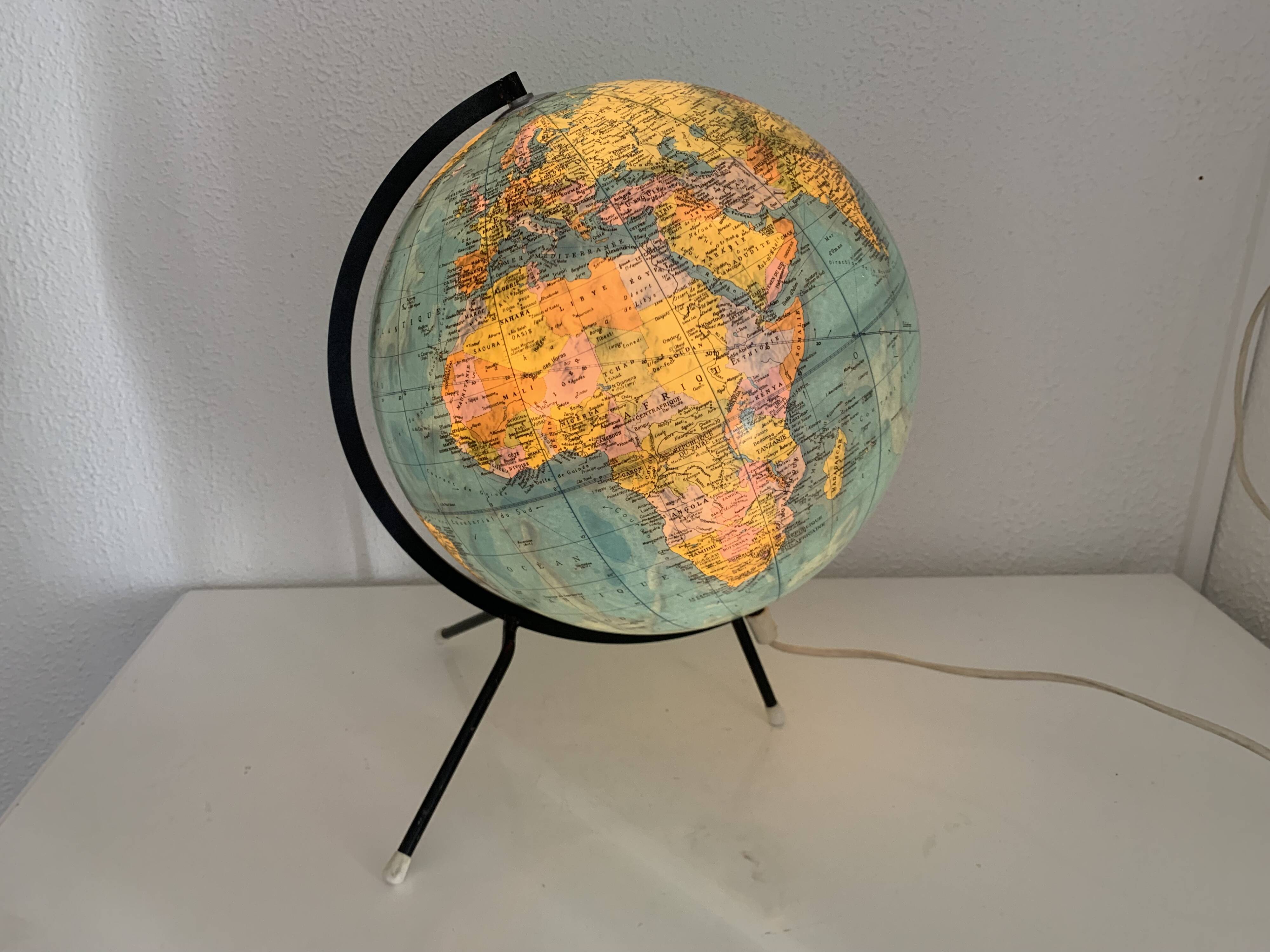 Taride Paris France vintage 1986 black tripod globe - 40 cm
