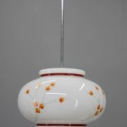 1970s Hand-Painted Milk Glass Pendant Light  Mid-Century Vintage