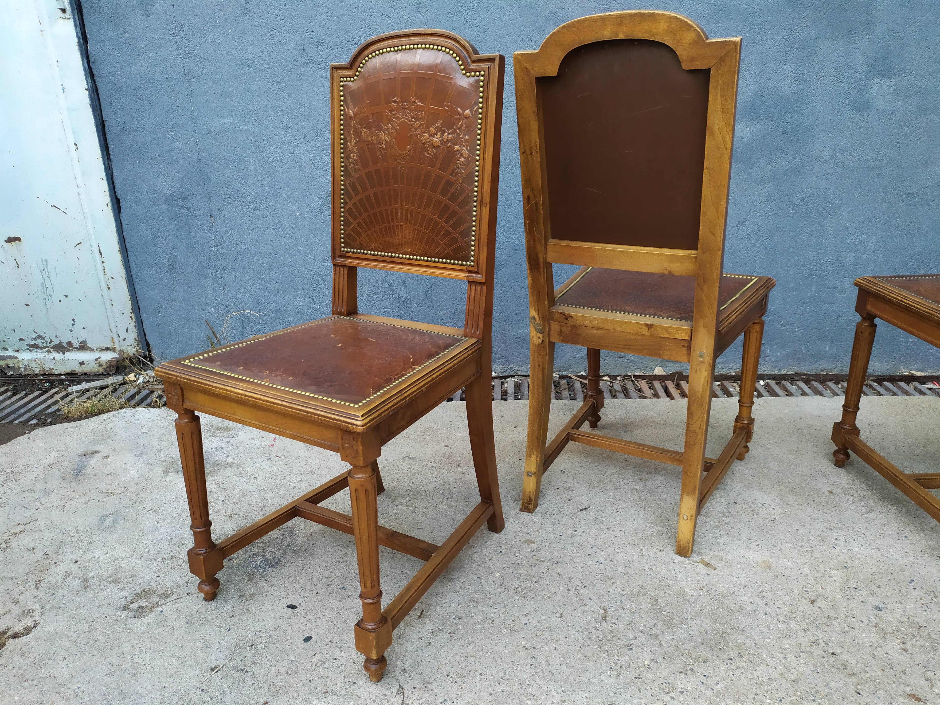 4 Louis XVI leather chairs