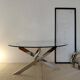 Table basse ronde Space Age acier chromé, verre, piètement hélice 70s