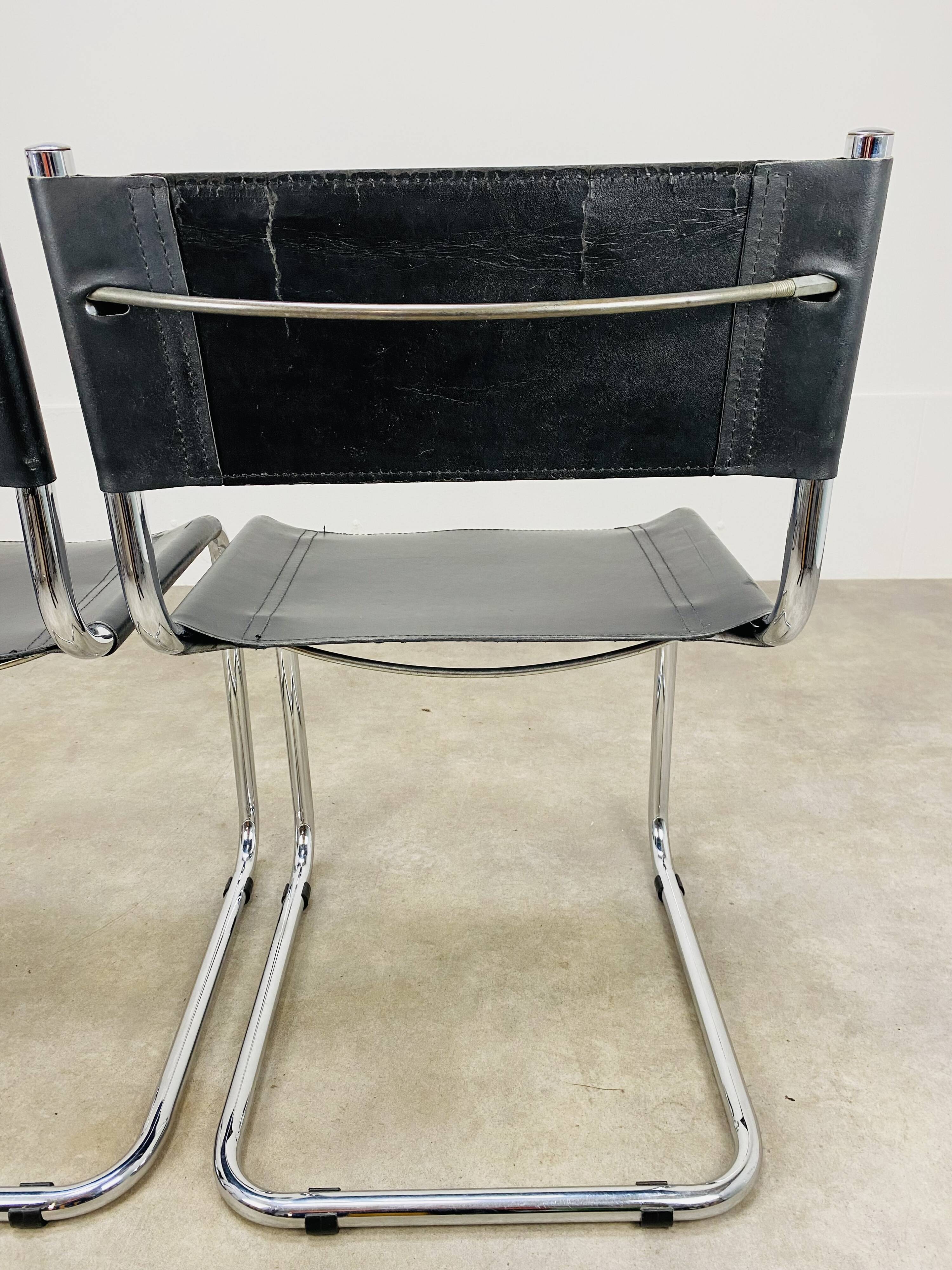 Pair of cantilever chairs imitation leather black and chrome