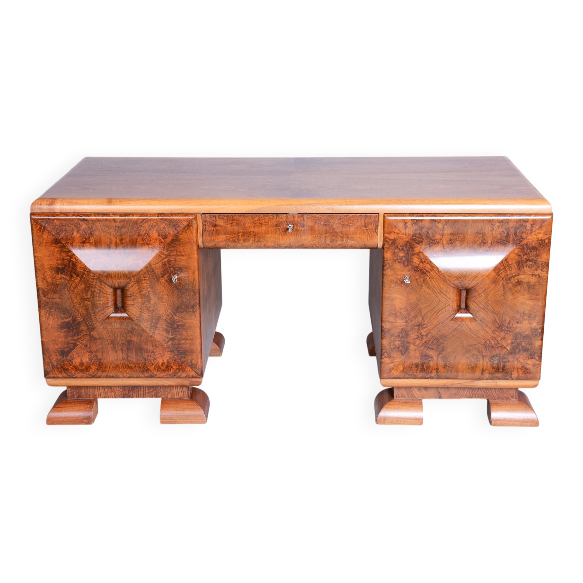Art Deco Writing Desk in Mahogany and Walnut, 1920s
