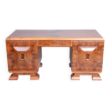 Art Deco Writing Desk in Mahogany and Walnut, 1920s