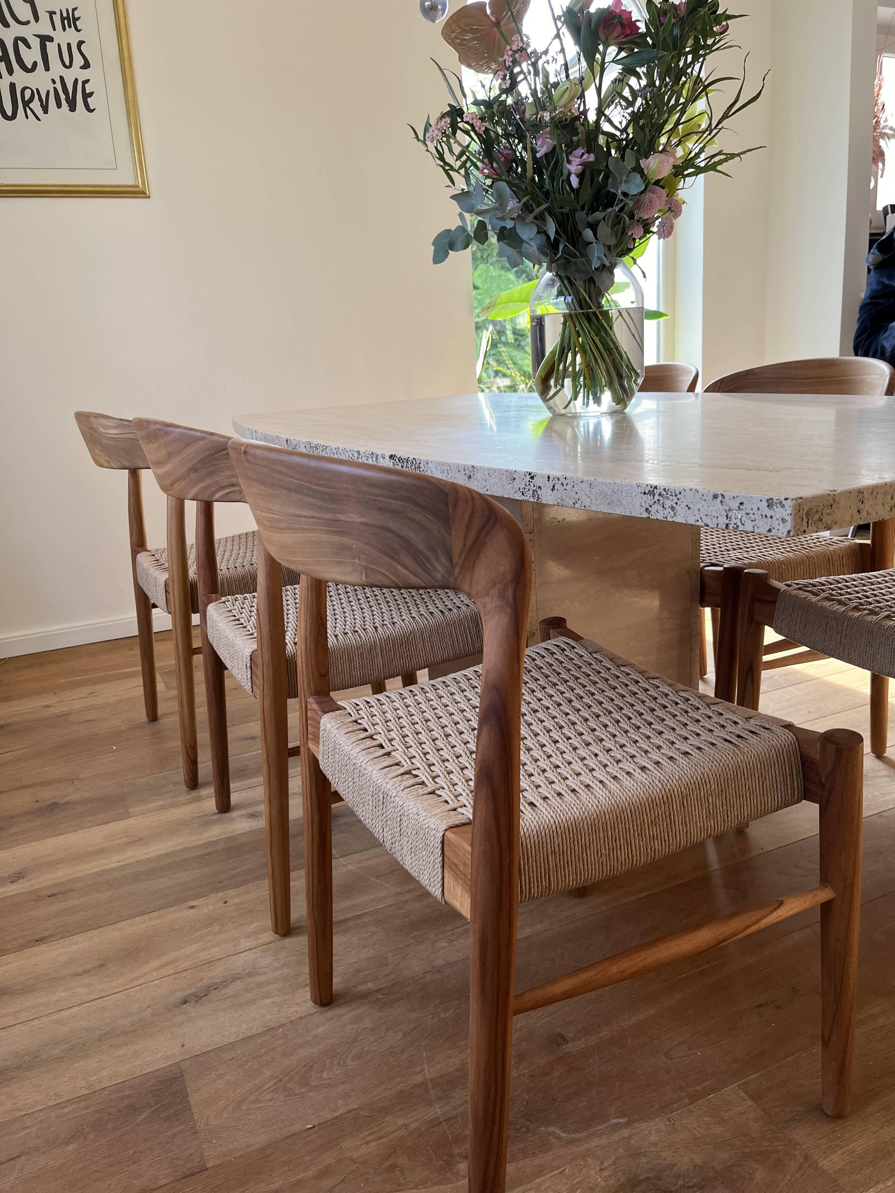 6 teak and rope bistro chairs