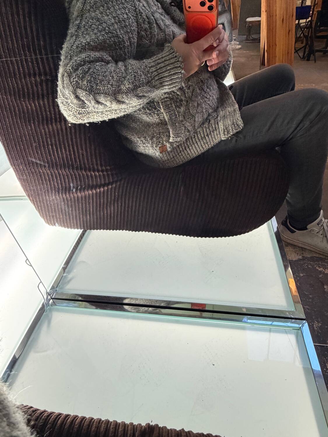 Pair of brown corduroy armchairs