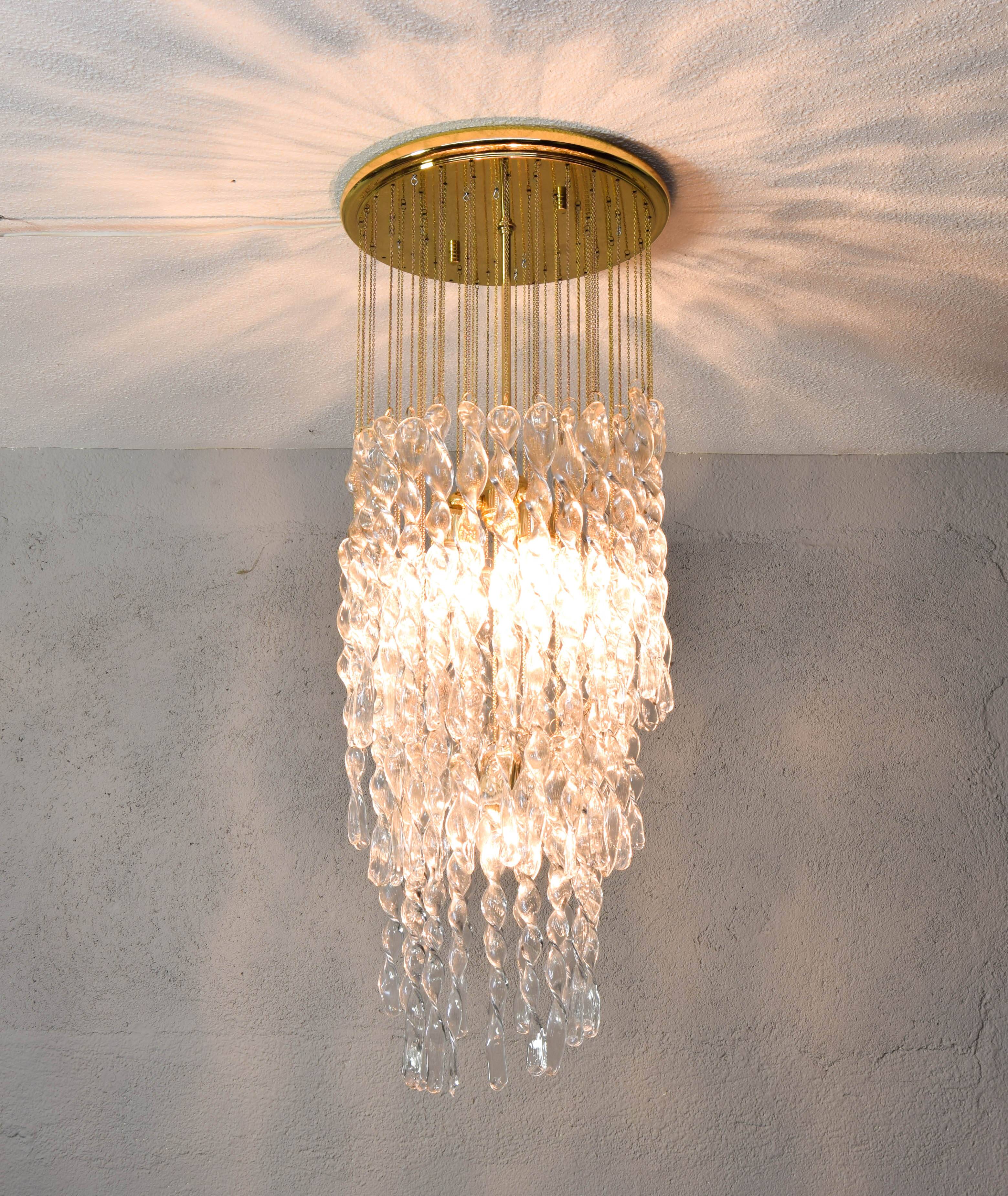 Murano glass and brass spiral chandelier, Italy, 1970s