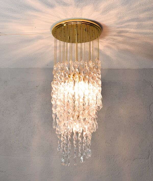 Lustre en verre de Murano et laiton en forme de spirale Italie années 70