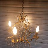Rare old cage chandelier in gilded bronze and crystal 4 lights / WORKING CONDITION LEFT?