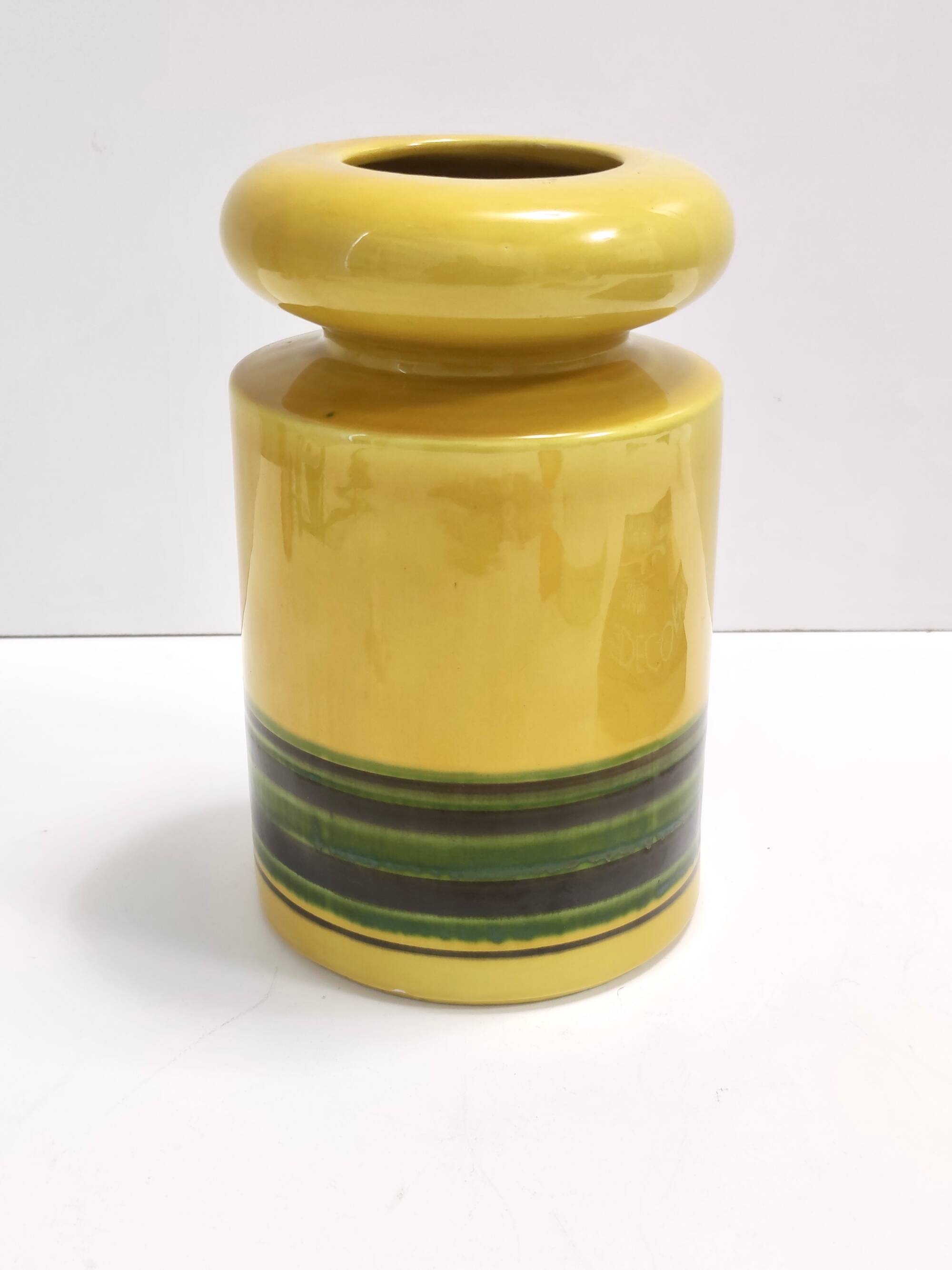 Set of Three Postmodern Blue and Yellow Glazed Vase and Bottles by Parravicini