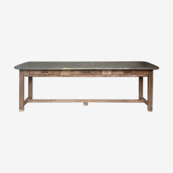 19th century farm table in chestnut and zinc