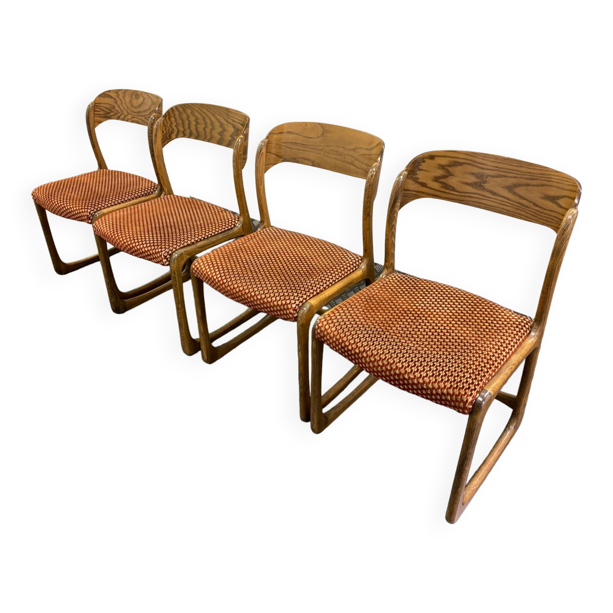 Lot 4 chaises Traineau signées Baumann vers 1960