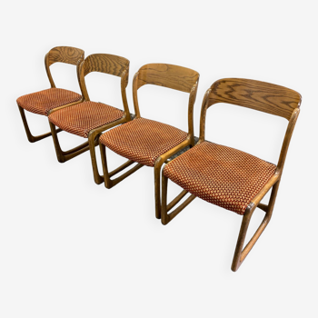 Lot 4 chaises Traineau signées Baumann vers 1960