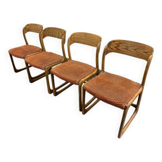 Lot 4 chaises Traineau signées Baumann vers 1960