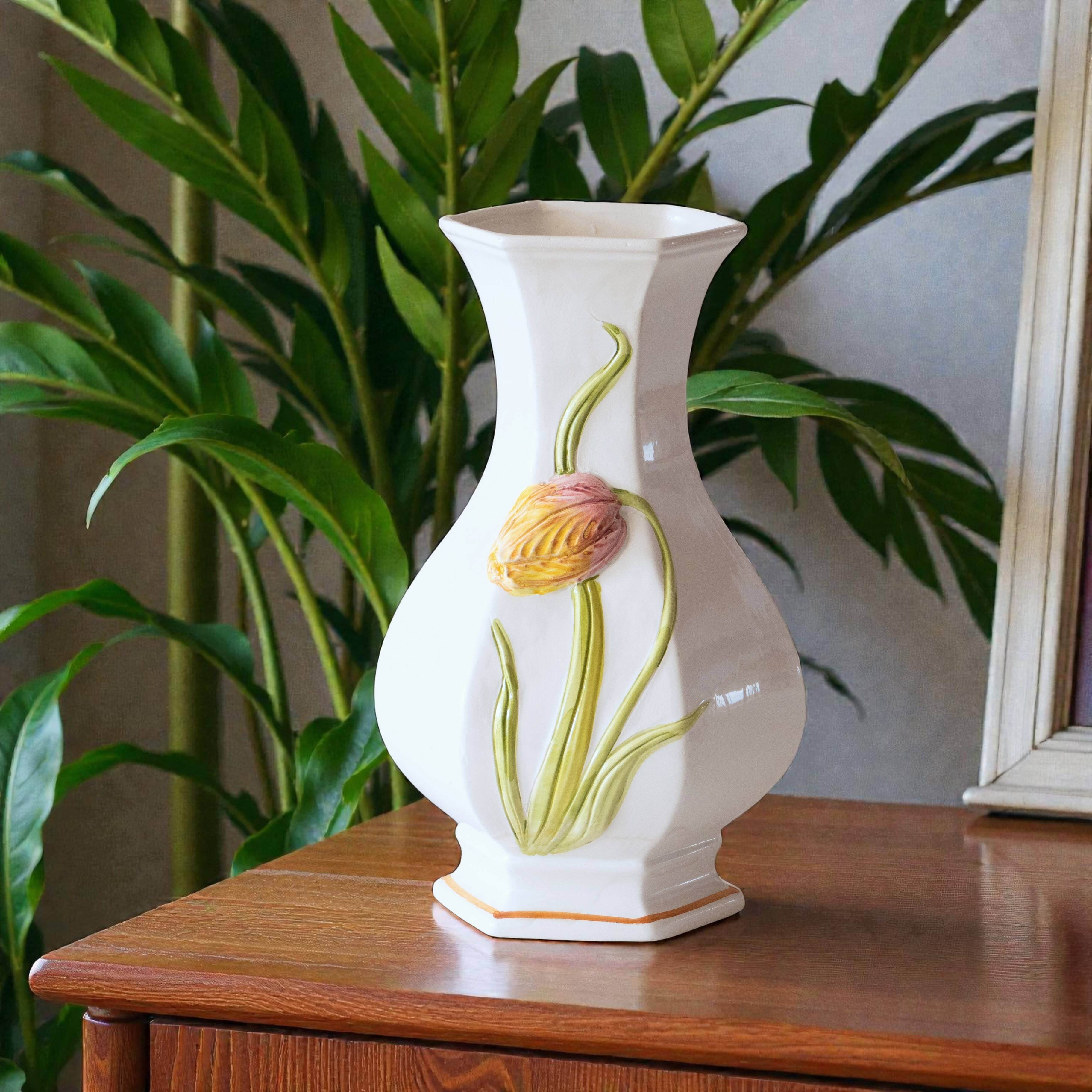 Antique tulip-shaped earthenware vase signed Bassano