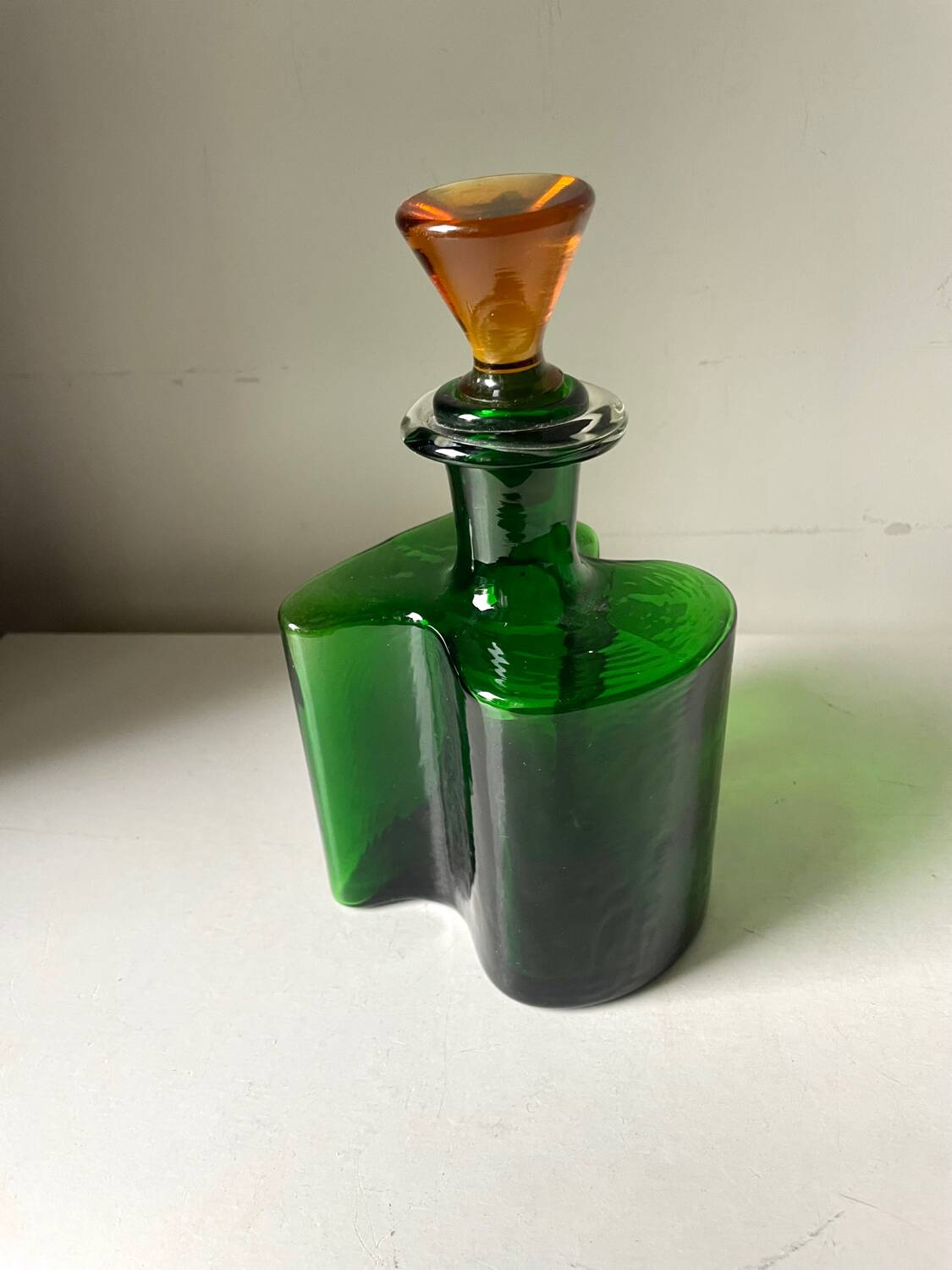 Holmegaard Dark Green Vintage with orange cap Decanter Danish