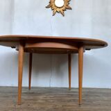 Large Scandinavian round table with 2 extensions, entirely made of teak