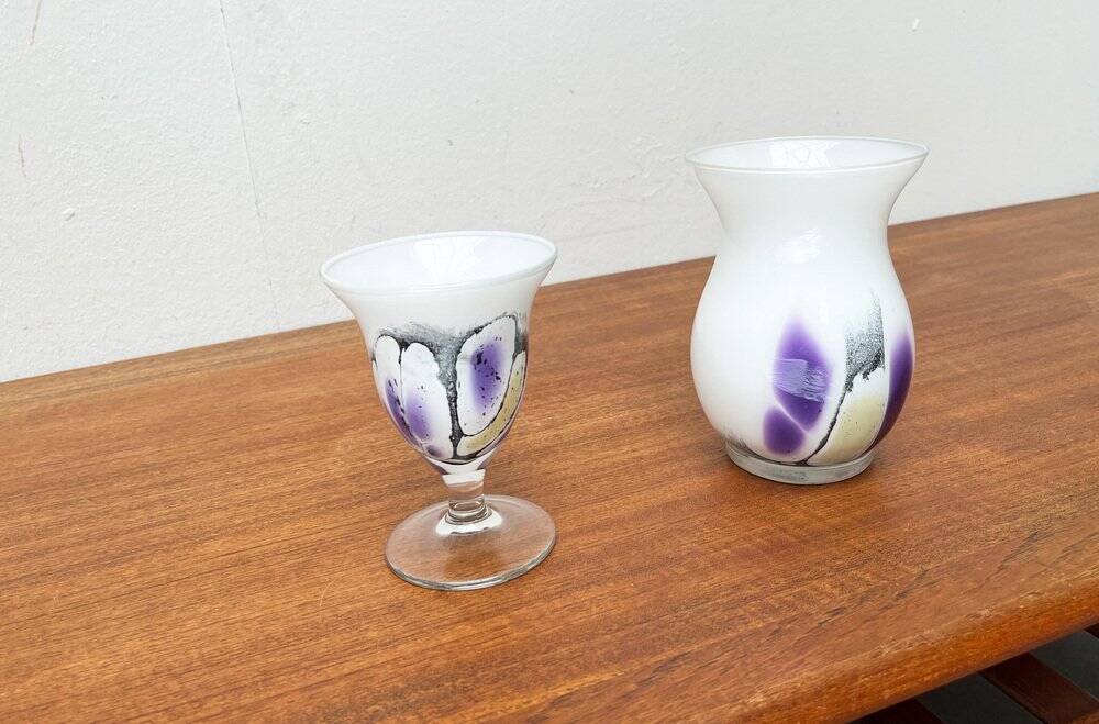 Vintage German glass vase and cup by Hans Jürgen Richartz for the Richartz art collection, set of 2.