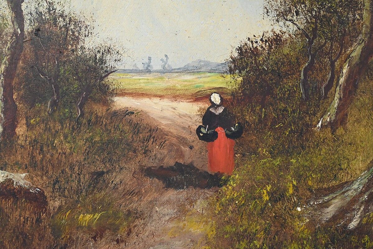 Important painting "Stroll in the Underwood", oil on canvas, signed L. Gourdon – 1896
