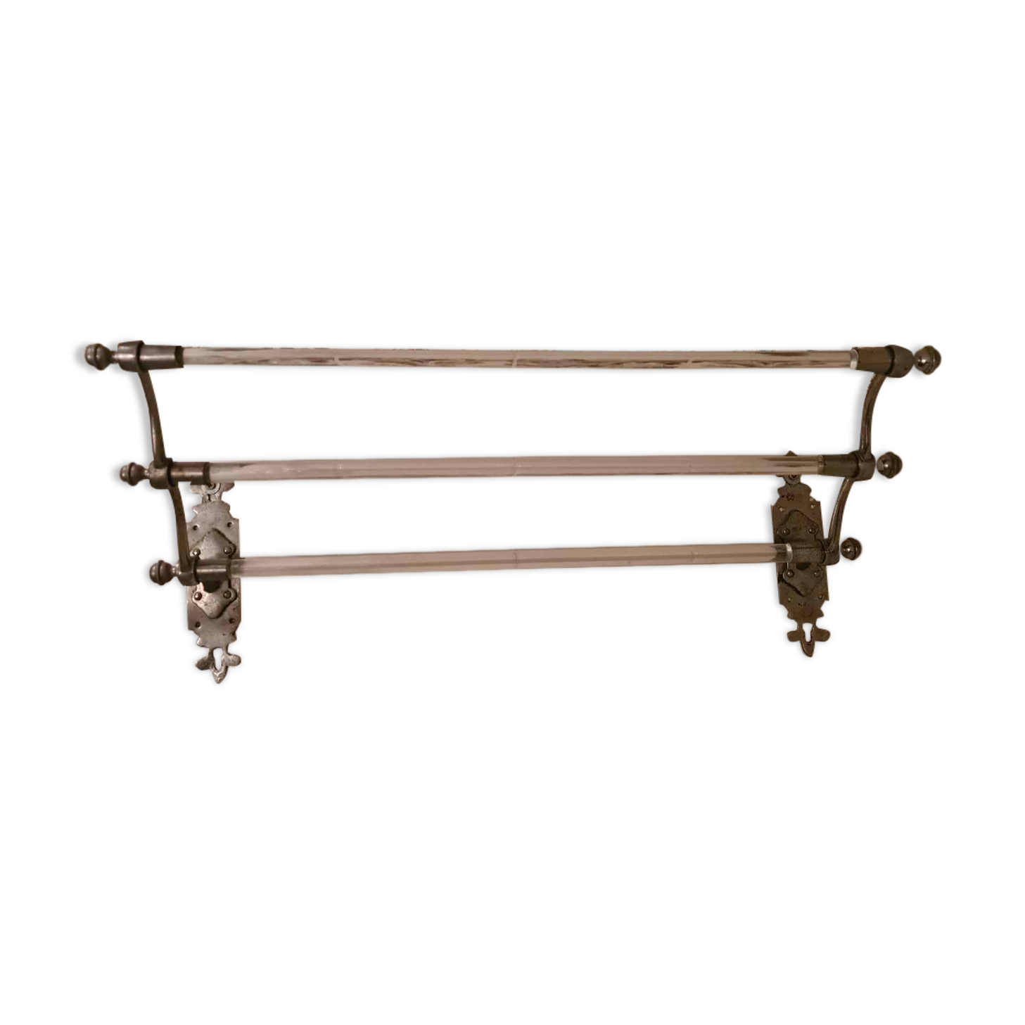 Art deco towel rack in metal and glass, vintage 30s