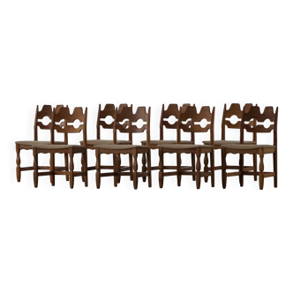 Set of 8 Razorblade chairs in oak and jute by Henning Kjærnulf, 1960s