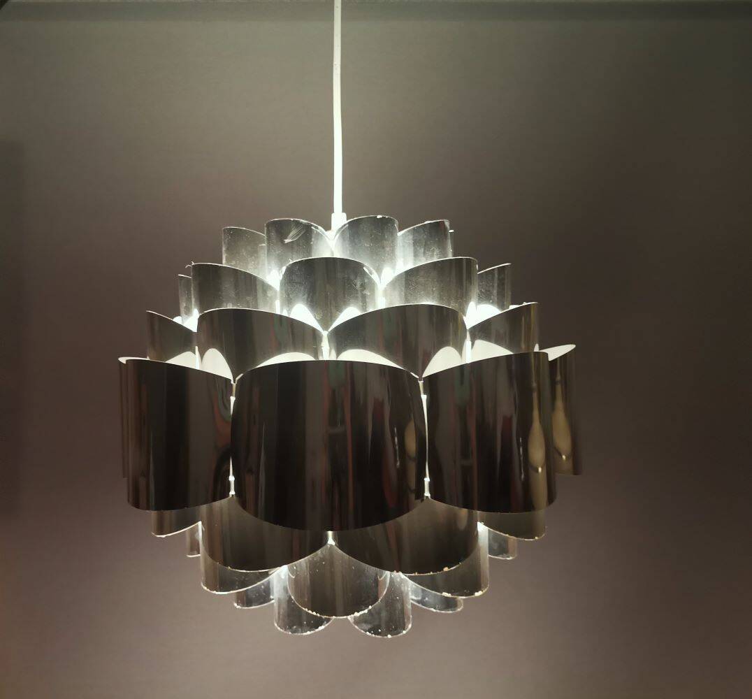 Mid Ventury Modern silver Danish hanging lamp