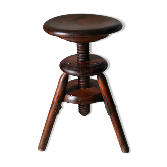 Tabouret d'atelier ancien en hêtre massif