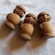Set of 3 wooden spice pots, salters, owl shape