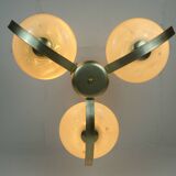 Art deco ceiling light with 3 glass shades 1930s 40s glass and metal 30s avantgarde design