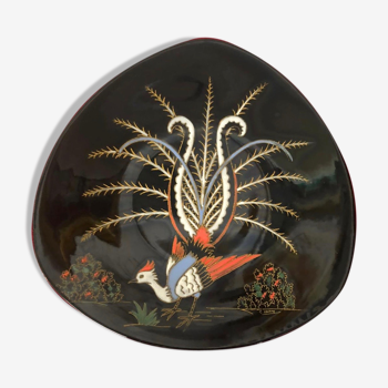 Decorative plate the enamels of Longwy "Menure Lyre"