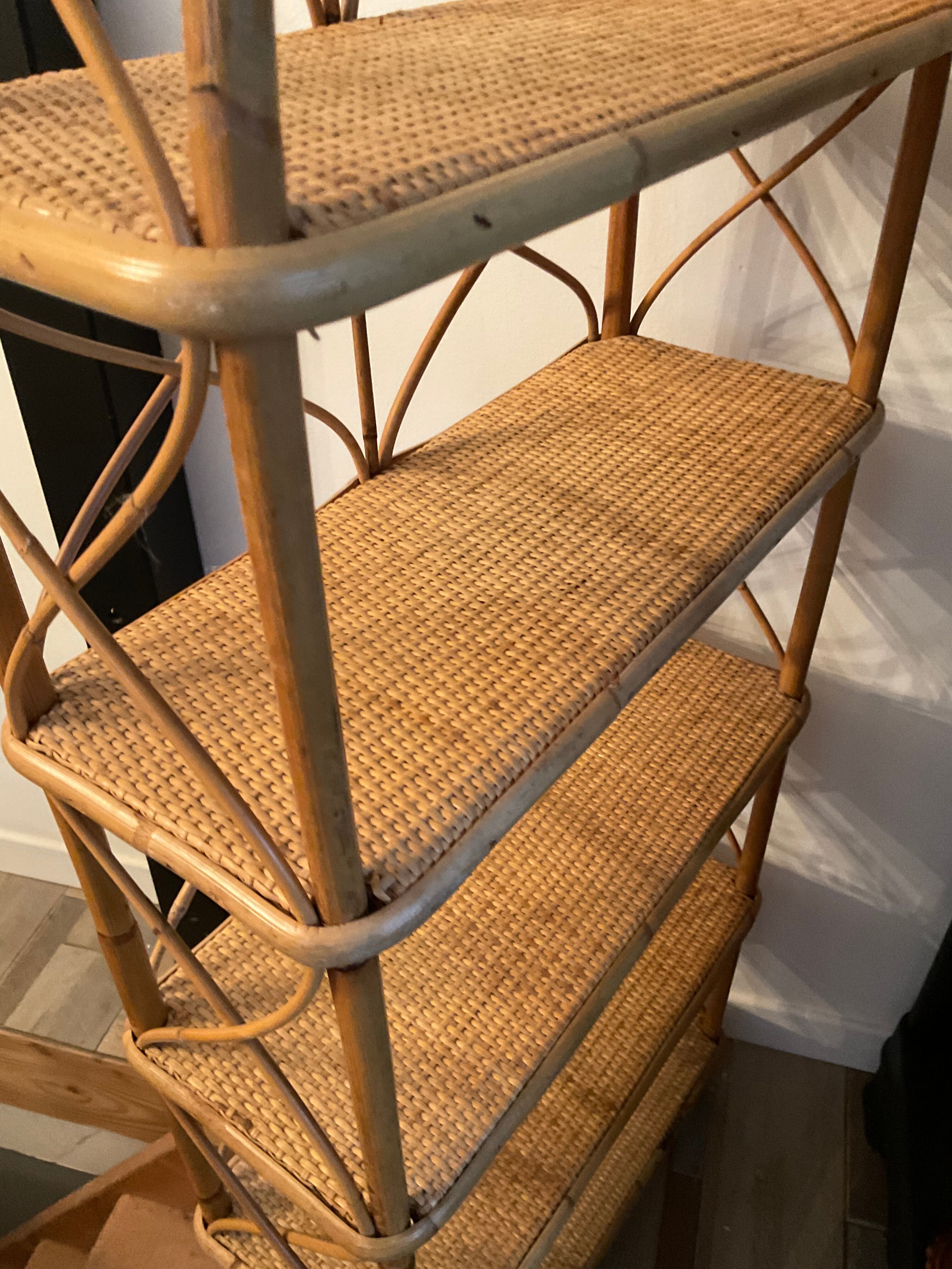 Vintage rattan and wicker shelf 70s