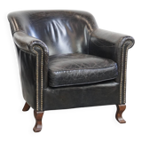 Black grained cowhide leather armchair