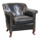 Black grained cowhide leather armchair