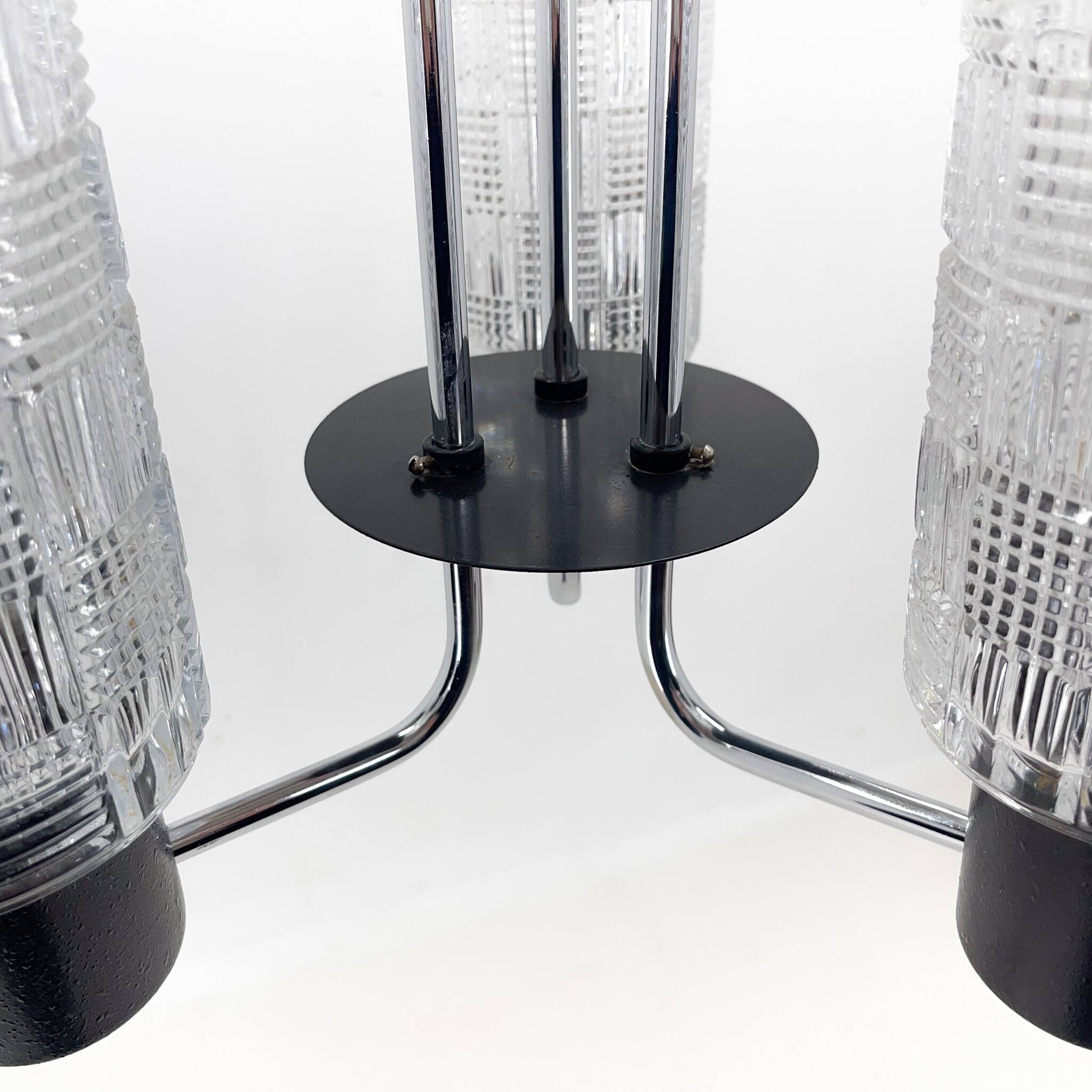 1970s Chrome, Glass & Metal Chandelier, Czechoslovakia