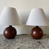 Set of 2 wooden ball lamps