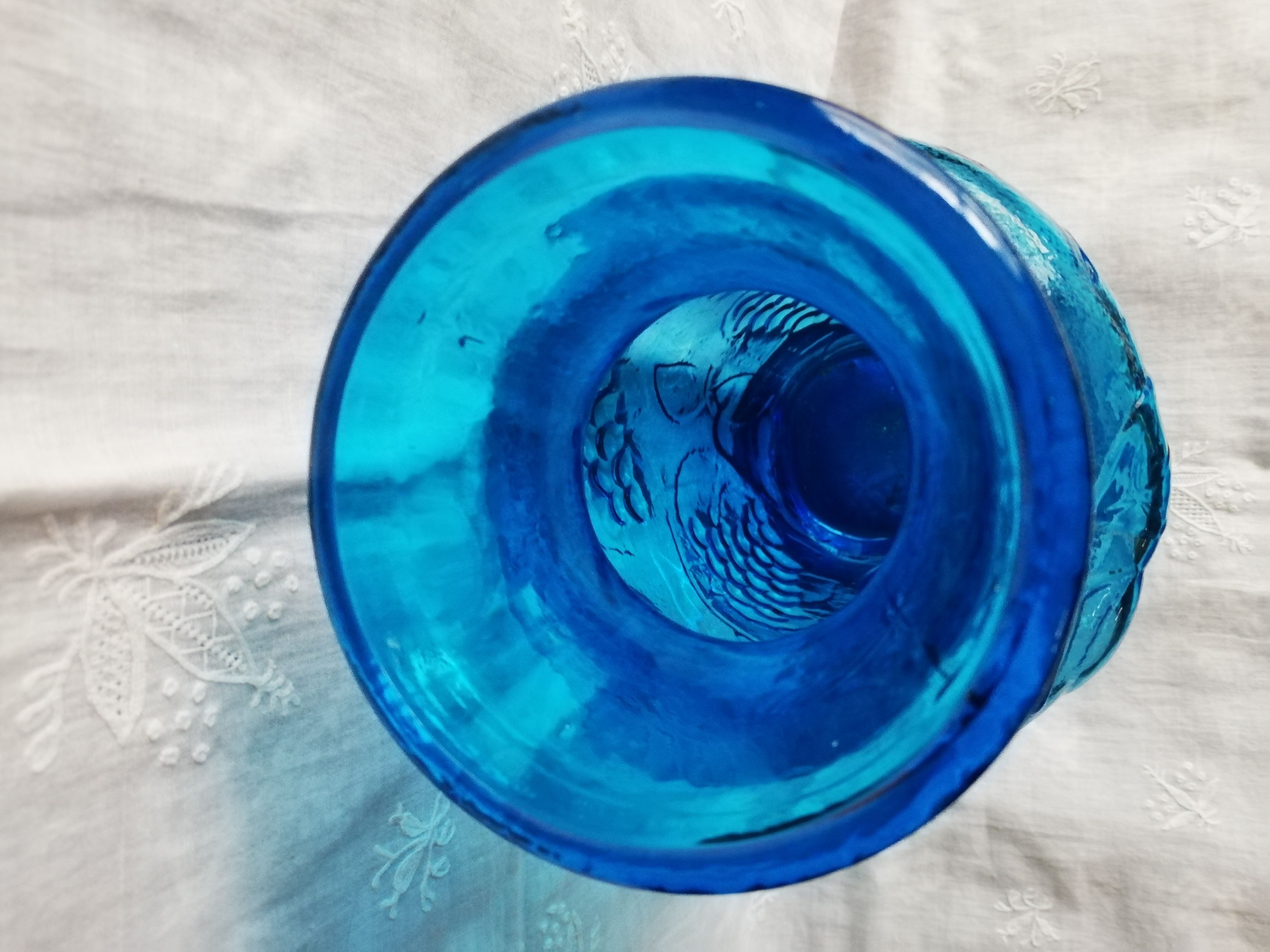 Italian vase in engraved blue glass