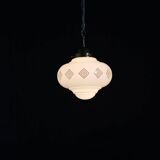 1970s Glass Pendant Light with Brass Chain , Czechoslovakia