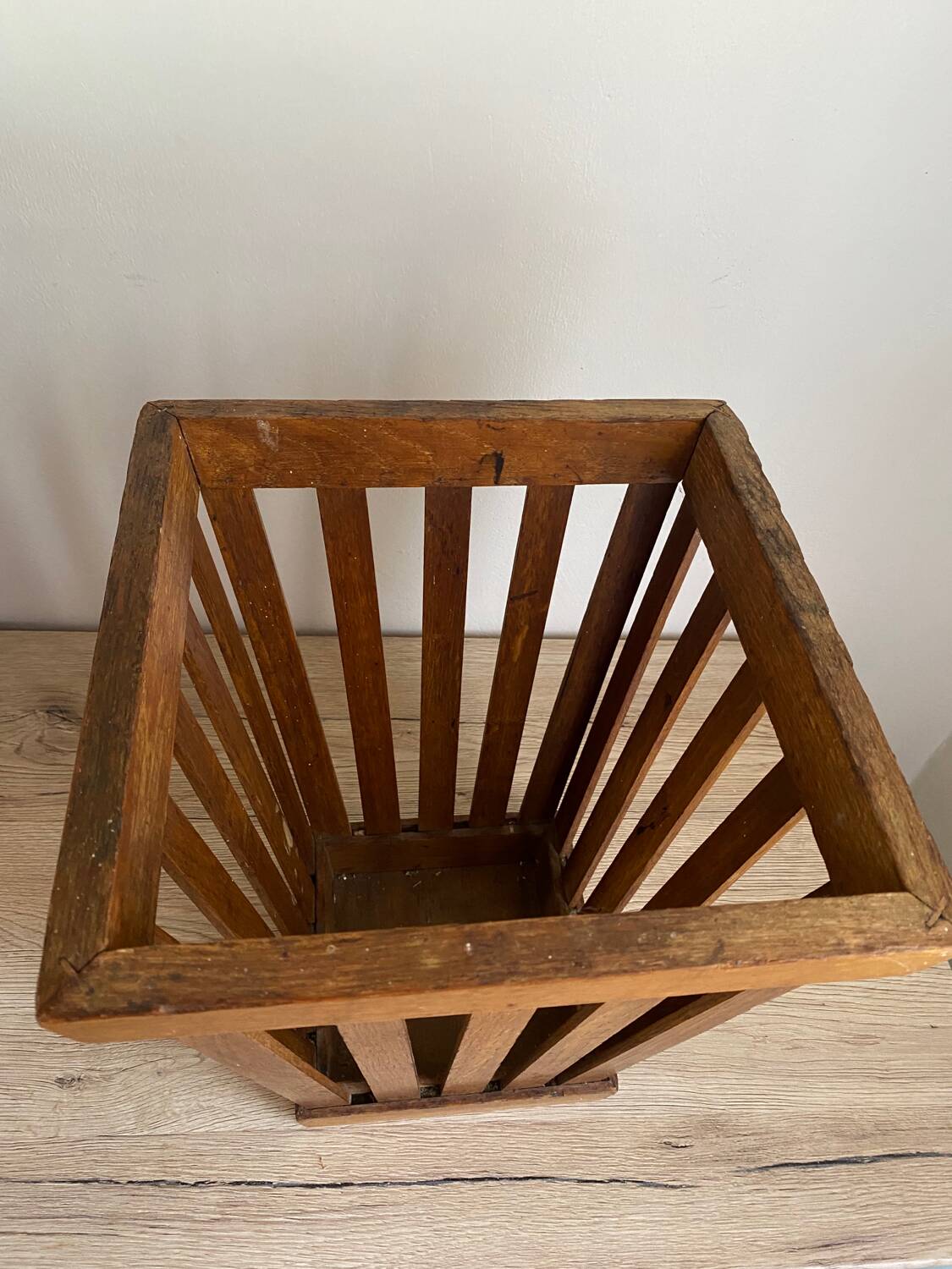 Old art deco basket style Frank Adnet design slatted waste paper basket