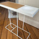 Robin Day side table / white lacquered metal + vintage wood