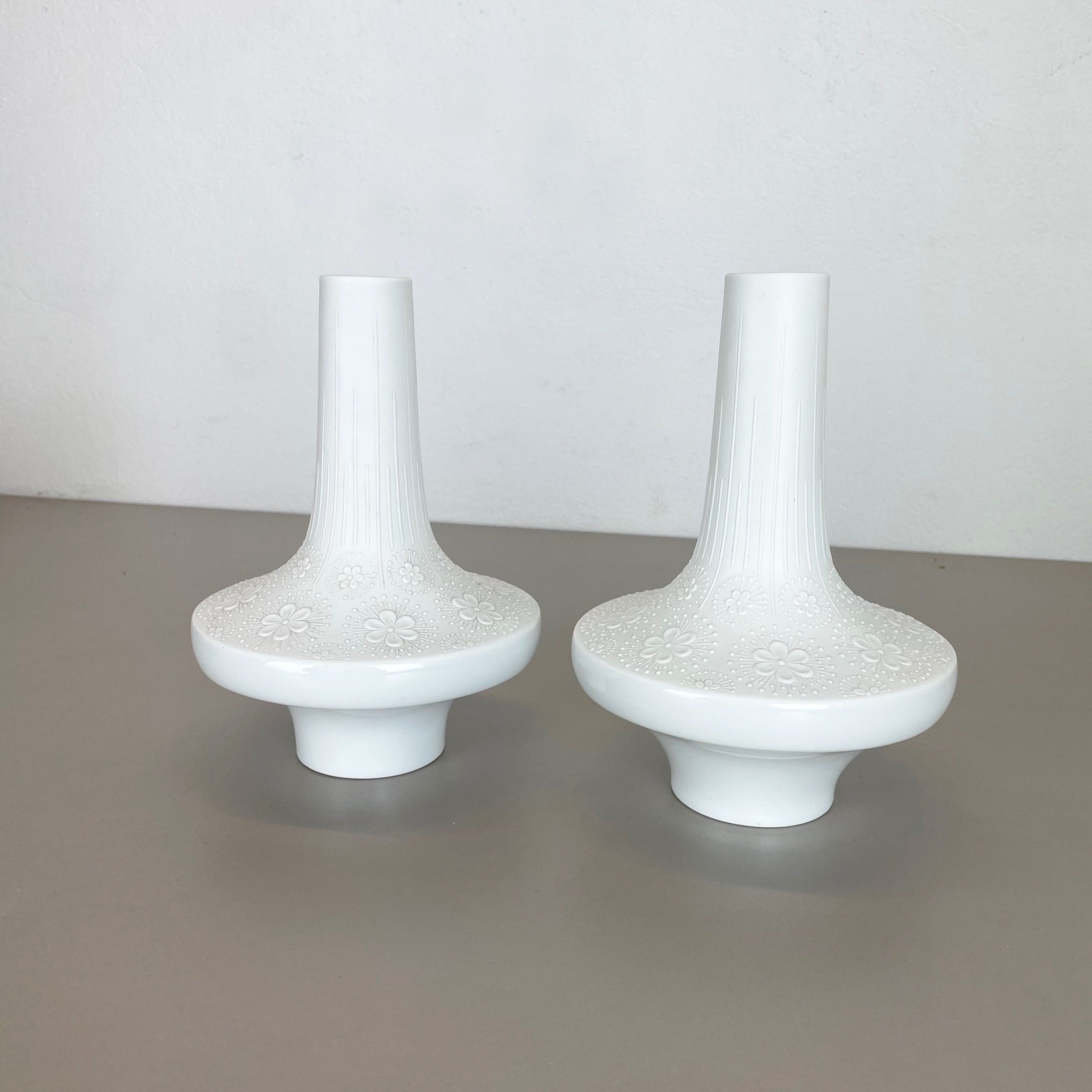 Set of 2 Op Art Biscuit Porcelain Ufo Vases by Edelstein Bavaria, Germany, 1970s