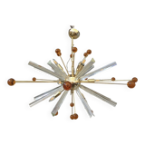 Lustre spoutnik en verre de murano transparent « triedro et sphères ambrées »