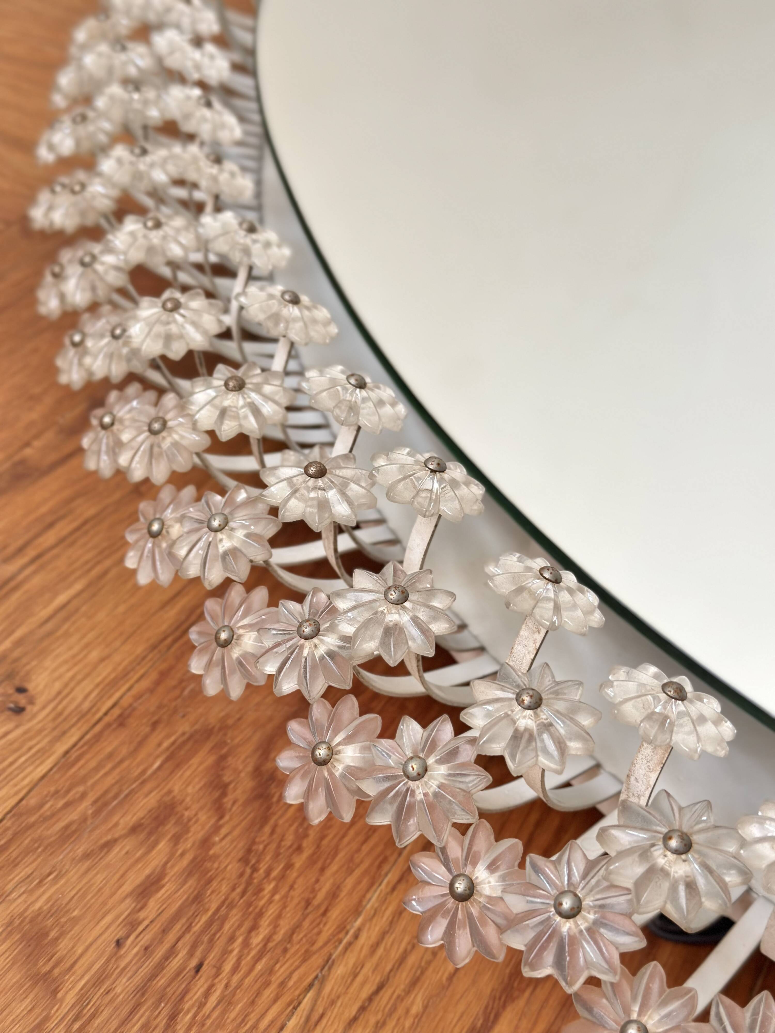 Miroir à fleurs vintage avec éclairage Emil Stejnar Rupert Nikoll