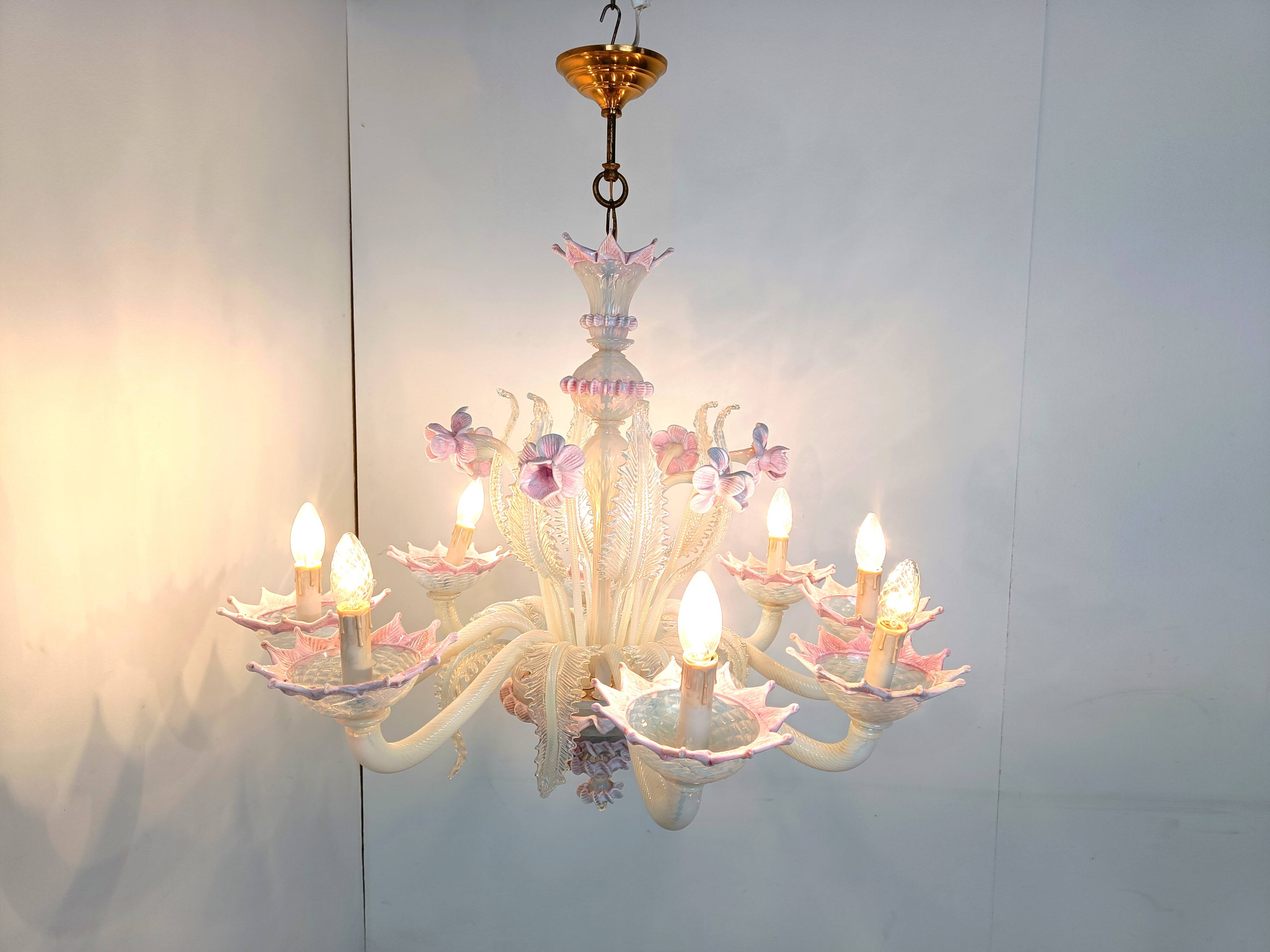 Vintage murano glass flower chandelier, 1950s